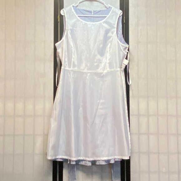 Pappagallo Fit & Flare Pleated Midi Dress Lined Stripe Blue White 16 Sleeveless - Picture 5 of 12